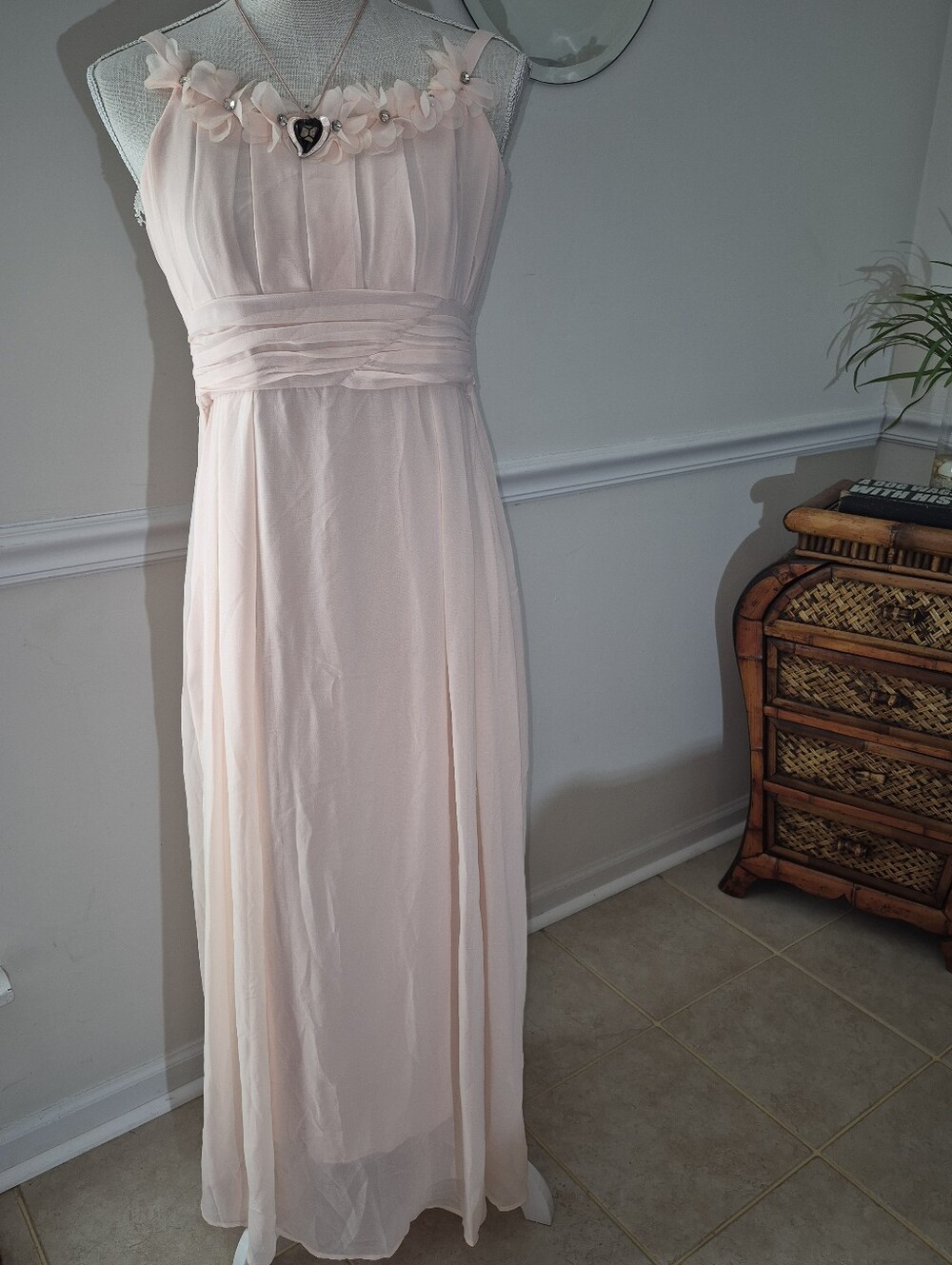 HAPPY ROSE Blush Pink Floral-Trim Maxi Dress